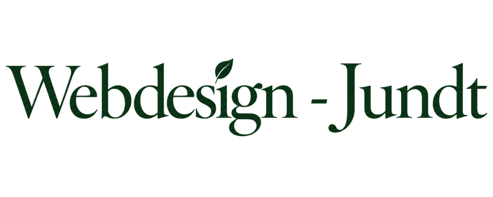 Goldfarbener Text "WEBDESIGN - JUNDT" auf dunkelgrünem Hintergrund.