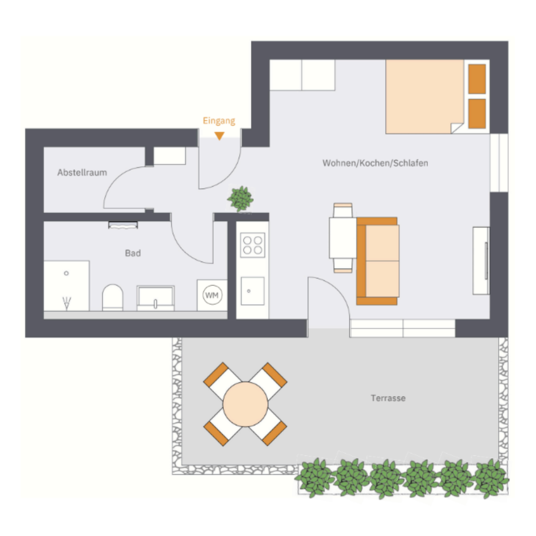 Grundriss Apartment 3, 42,06 m², Erdgeschoss