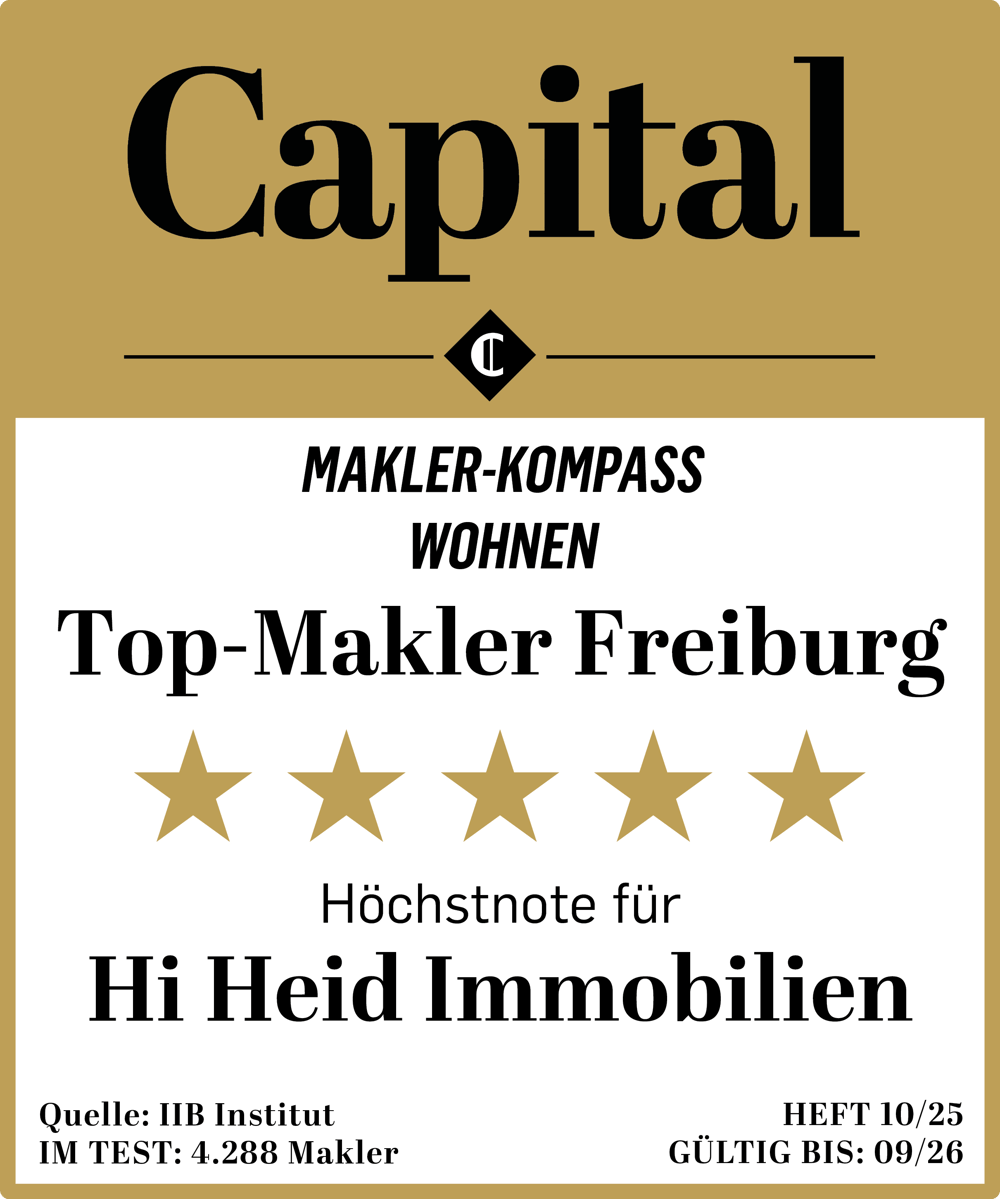 Capital Makler-Kompass Wohnen: Top-Makler Freiburg, 5 Sterne für Hi Heid Immobilien.