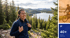 A smiling woman hikes in a forest overlooking a lake, beside a cyclist and text reading 40 plus years of experience.