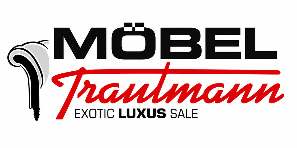 Logo von Möbel Trautmann mit dem Slogan Exotic Luxus Sale und einer stilisierten Sessel-Armlehne.