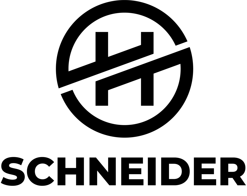 Schwarzes Schneider-Logo mit stilisiertem "HS" in einem Kreis.