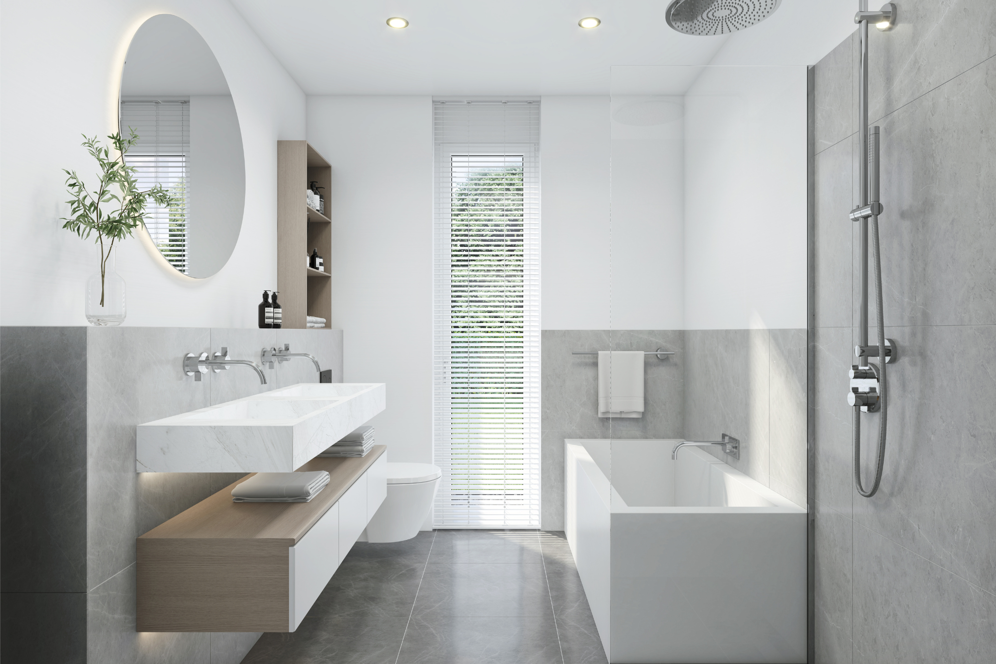 Badezimmer mit Walk-in-Dusche, Rainshower und Badewanne
