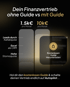 Infografik: "Dein Finanzvertrieb ohne Guide vs mit Guide", mit 1.5k€ vs 10k€ und "Kostenlosen Guide Herunterladen".