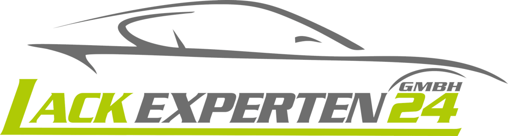 Graues Auto-Design über dem Text "LACK EXPERTEN 24" in Hellgrün und Grau.