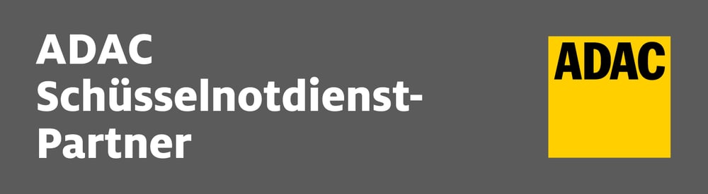 Text "ADAC Schlüsselnotdienst-Partner" links zu gelbem Quadrat mit schwarzem Text "ADAC".