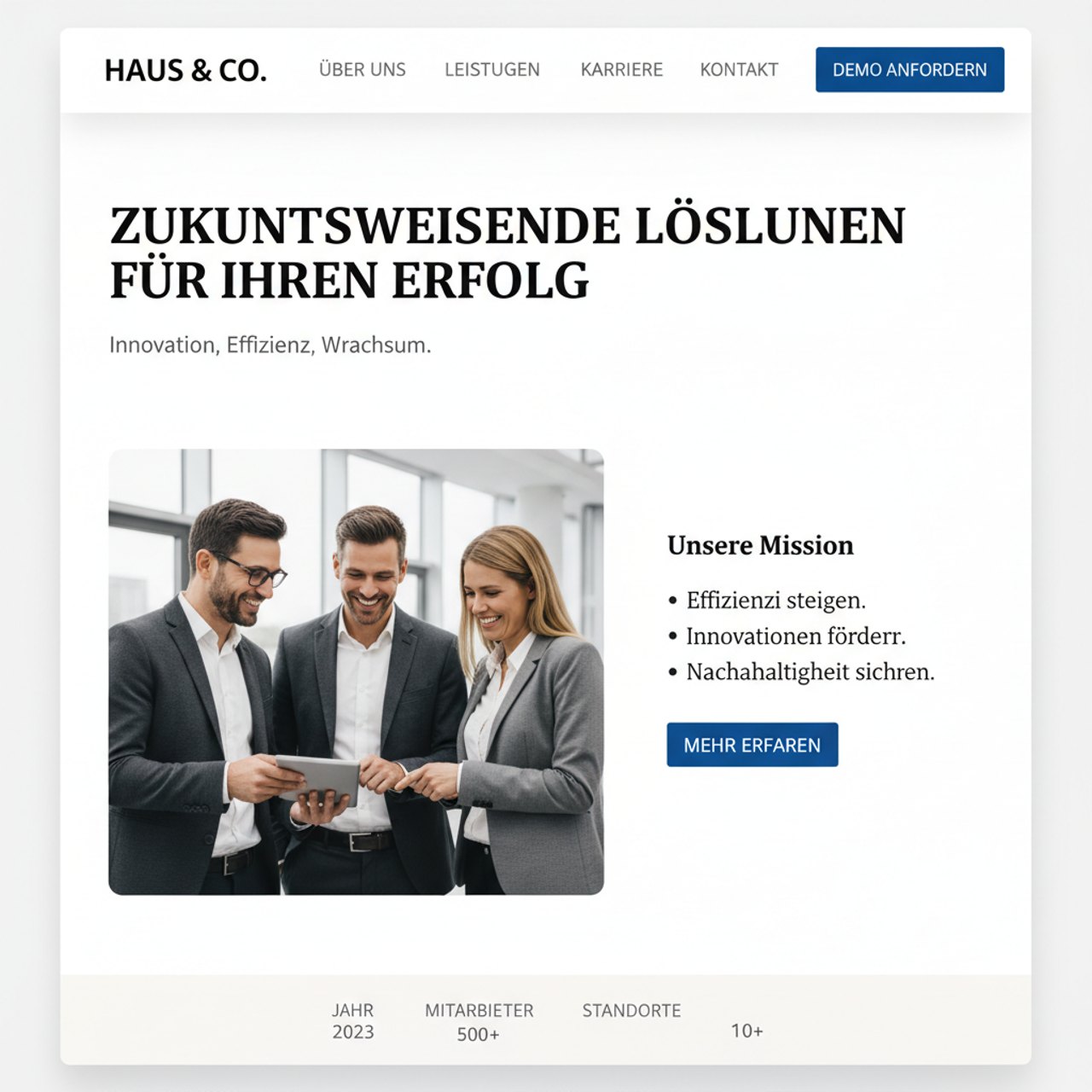 Moderne Unternehmenswebsite von WeCredo in der Desktop-Ansicht