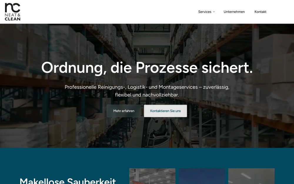 Startseite der Website von Neat & Clean