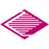Eine magentafarbene, rautenförmige Grafik mit schwarzen horizontalen Streifen auf schwarzem Hintergrund.