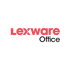 Lexware Office Logo mit rotem "Lexware" und schwarzem "Office" auf dunkelgrünem Hintergrund.