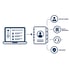 Laptop zeigt eine Kontaktliste, die mit einem Adressbuch verbunden ist, das mit Abteilungen wie Geschäftsführer, Facility Management, IT und Versicherer verknüpft ist - Krisenstab-Software Notfall- und Krisenmanager (NKM®).