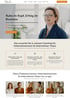 Website screenshot with headline "Ruhe im Kopf, Erfolg im Business" and smiling woman in glasses.