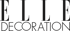 ELLE DECORATION Logo in schwarzen Großbuchstaben auf dunkelgrünem Hintergrund.