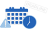 Kalender, Uhr, Ausrufezeichen und das Wort "DEADLINE" als Stempel auf grünem Hintergrund.