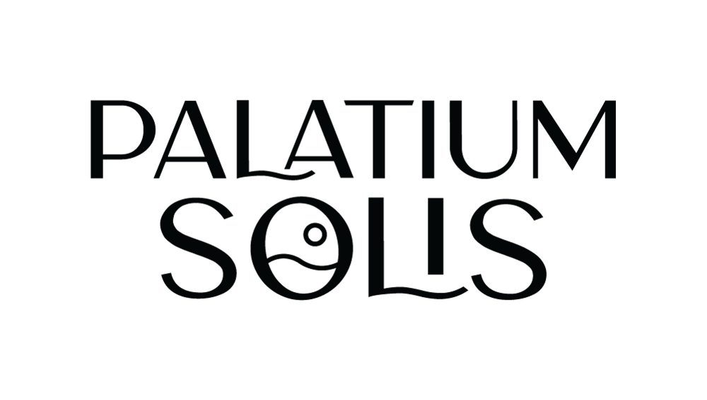 "PALATIUM SOLLIS" text in white on a dark green background. The "O" in "SOLLIS" has a circle and wave design.