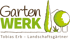 Garten WERK Logo: grüne Schrift, Baum, Busch, Haus-Umriss, Tobias Erb – Landschaftsgärtner.