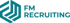 Logo von FM RECRUITING mit einem stilisierten sechseckigen Symbol links und dem Text "FM RECRUITING" in Türkis.