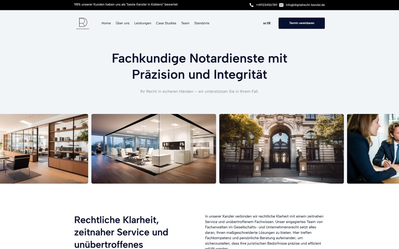Startseite einer Website für eine Rechtsanwaltskanzlei