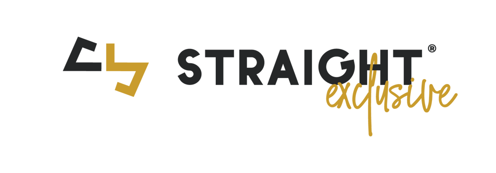 Logo mit schwarzem und goldenem "S", daneben schwarzer Text "STRAIGHT" und goldener kursiver Text "exclusive".
