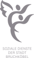 Logo der Sozialen Dienste der Stadt Bruchköbel mit zwei abstrakten, ineinander verschlungenen Figuren und einem Flügel.