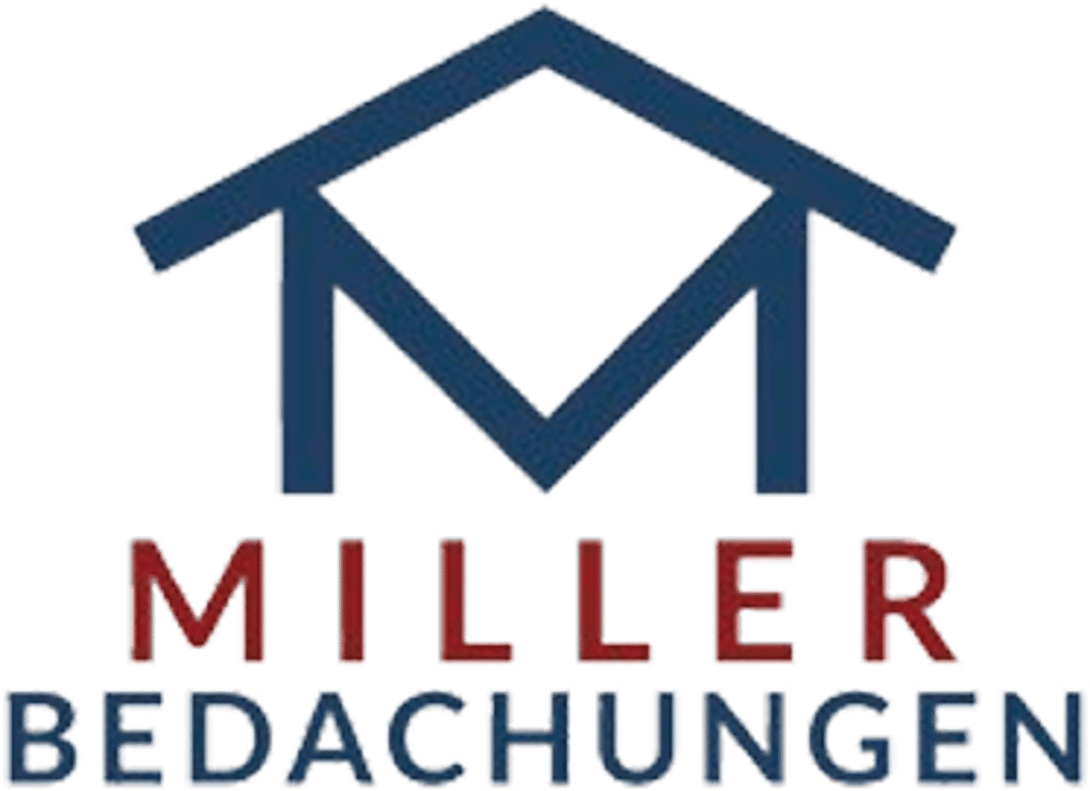 Logo: Miller Bedachungen, mit stilisiertem Dach als Buchstabe M.