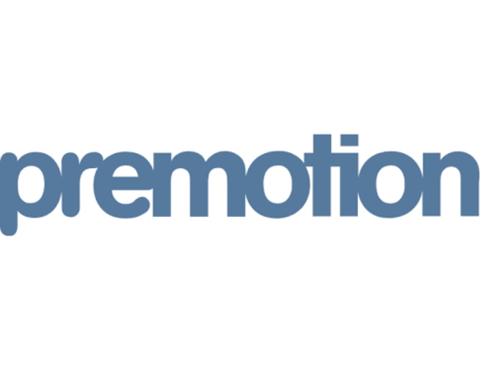 Premotion-Logo in blauem Text auf weißem Hintergrund.