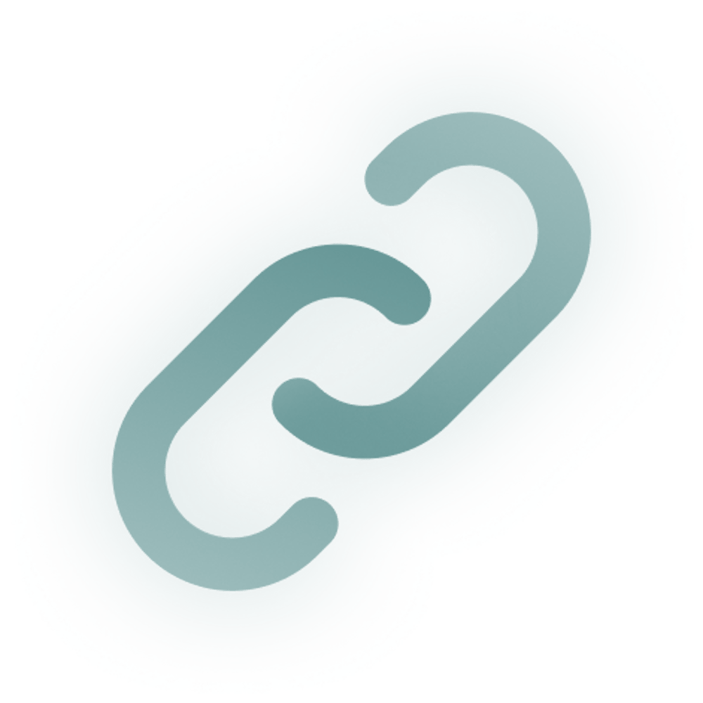 Hellblaues Hyperlink-Symbol mit zwei Kettengliedern auf schwarzem Hintergrund.