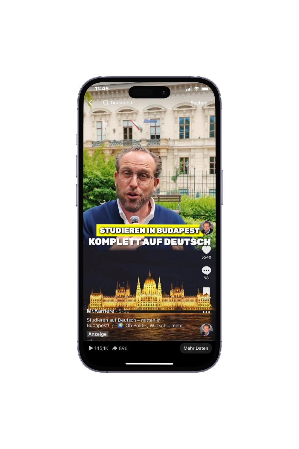 Das Video der Andrássy-Bachelor-Kampagne auf dem Smartphone