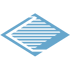 Hellblaues, rautenförmiges Logo mit horizontalen schwarzen Linien auf schwarzem Hintergrund.