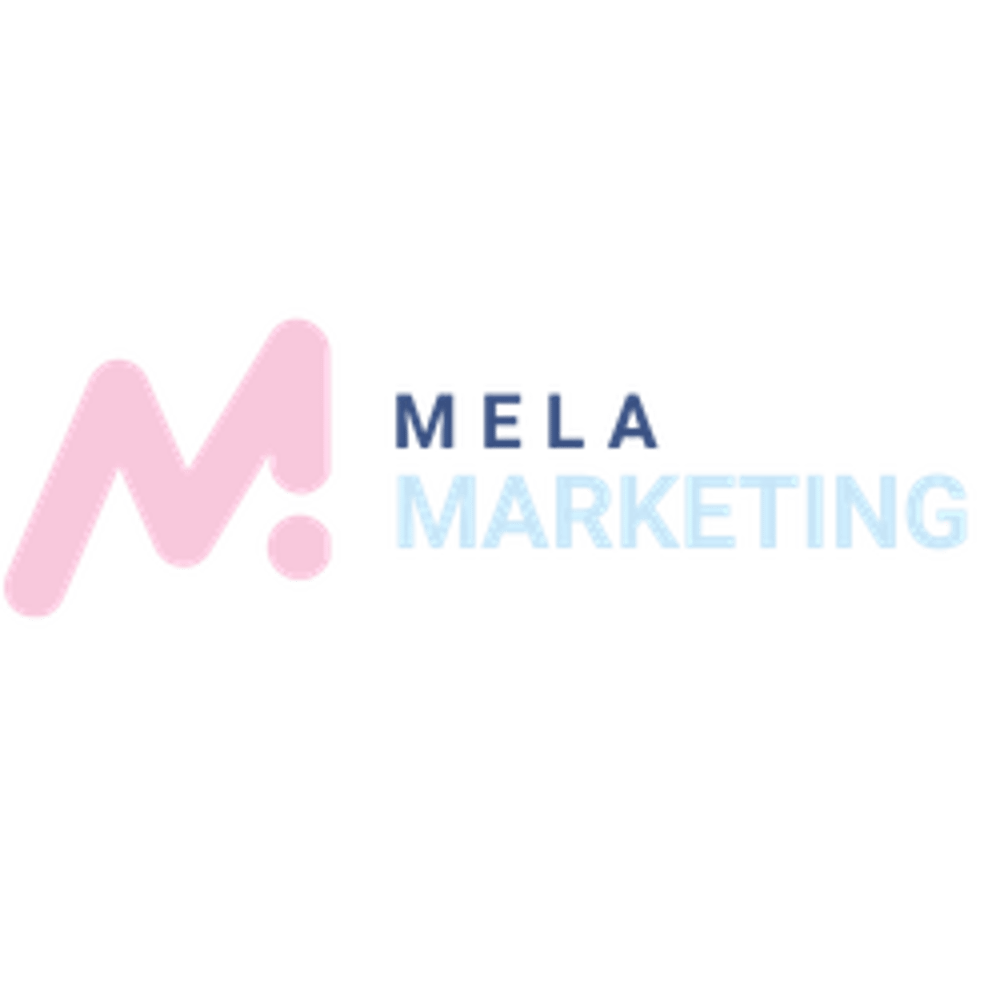 Logo mit Buchstaben "M" und "B", getrennt durch eine Linie, umgeben von "MELA BIHORAC MARKETING".