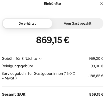 Echte Airbnb-Einkünfte