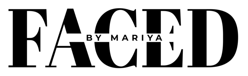 Schwarzer Text auf dunkelgrünem Hintergrund liest "FACED BY MARIYA".