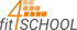 Logo mit orangefarbener Ziffer 4 und orangefarbenen Quadraten, die "fit SCHOOL" in Grau auf grünem Hintergrund bilden.