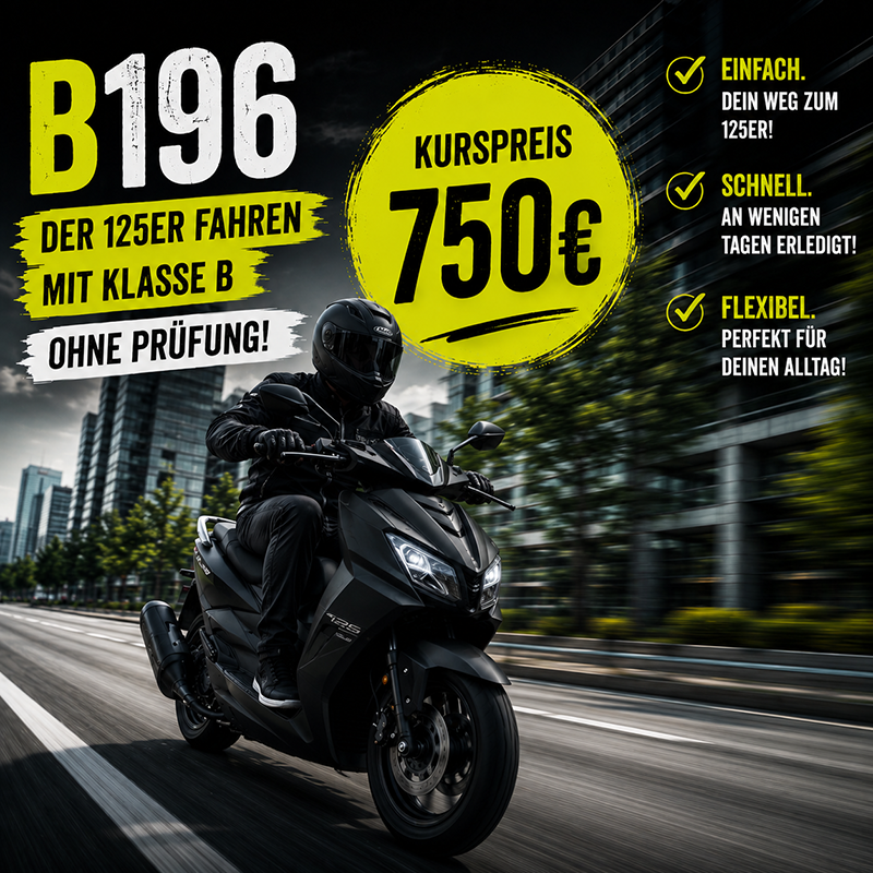 B196 wird bei uns in der Fahrschule DELTA in Mannheim zu einem Kurspreis von 750€ angeboten.