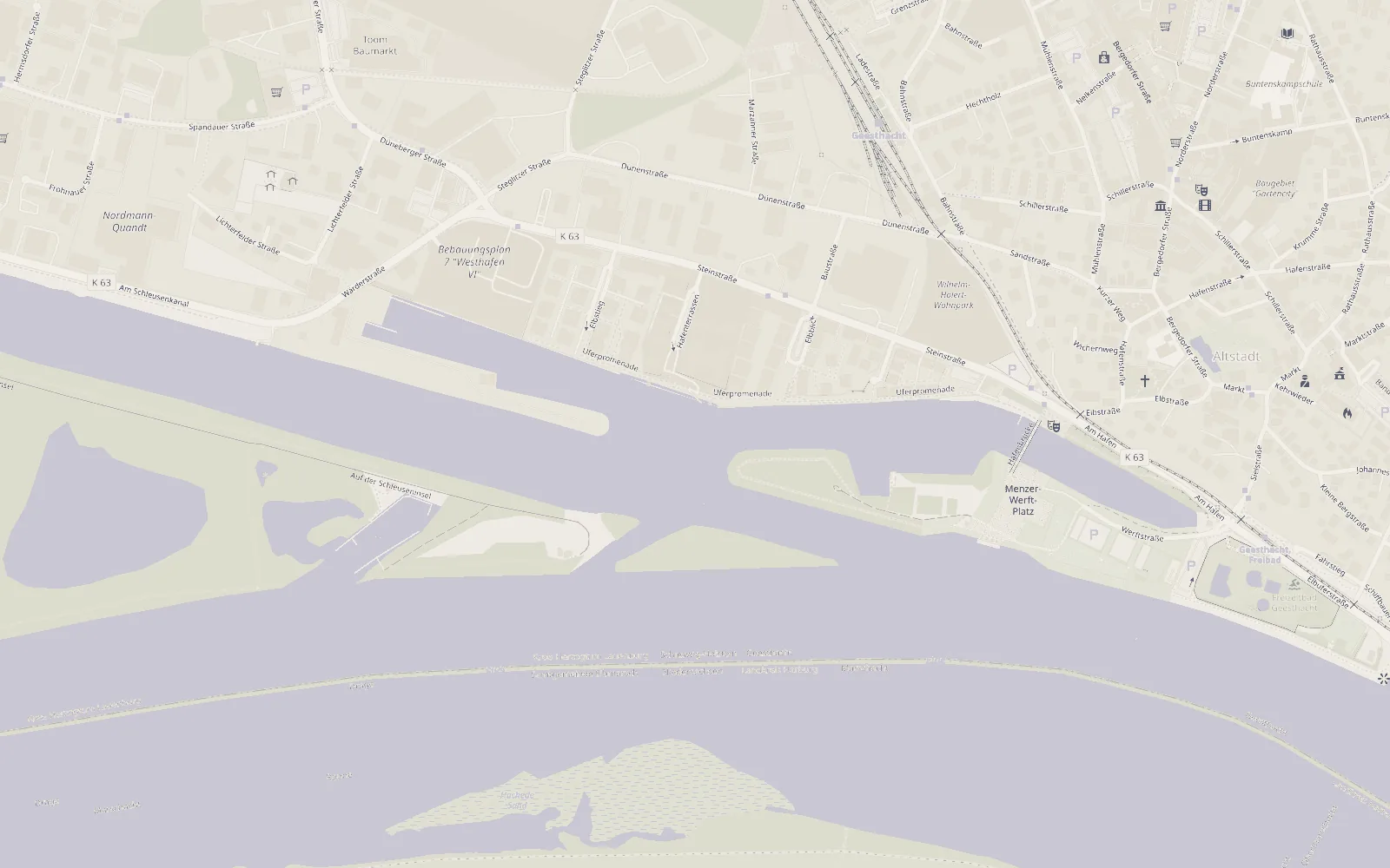 Lagekarte Geesthacht mit Markierung von Waterkant III am Elbstieg direkt an der Elbe
