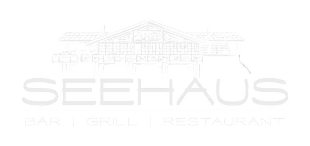 Logo des Seehaus Restaurants mit stilisierter Darstellung eines Hauses auf Stelzen und Text "SEEHAUS BAR | GRILL | RESTAURANT".