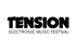 Logo "TENSION ELECTRONIC MUSIC FESTIVAL" in Schwarz auf dunkelgrünem Hintergrund.