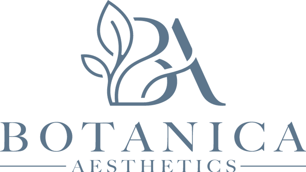 Logo von Botanica Aesthetics mit den Initialen BA und einem stilisierten Blattzweig auf schwarzem Hintergrund.