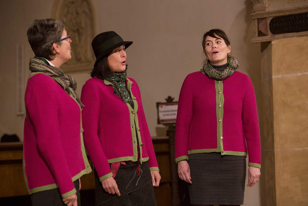 The trio 3duljo performing at the Songs of Spirit concert, Voices of Spirit 2015, Graz
