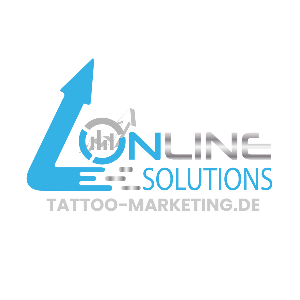 Das Logo für "ONLINE SOLUTIONS ONLINE MARKETING" zeigt ein blaues "L" mit einem orangefarbenen Pfeil und einem Balkendiagramm.