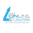 Das Logo "ONLINE SOLUTIONS ONLINE MARKETING" zeigt einen blauen Pfeil und orangefarbene Balken, die eine steigende Tendenz darstellen.