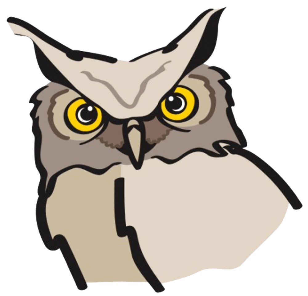 Ein Uhu mit gelben Augen und beigen Federohren blickt direkt nach vorne.