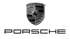 Porsche-Logo mit einem schwarzen Wappen, das ein Pferd und die Aufschrift „STUTTGART“ zeigt, darunter der Schriftzug „PORSCHE“.