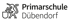 Logo der Primarschule Dübendorf mit einem Einhorn, das ein Wappen hält, und dem Text "Primarschule Dübendorf".