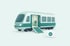 Illustration: Zugwagen mit Einstiegsrampe und Fahrkarte