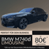 Schwarzer BMW M760e mit Text "HÜTO CARS", "PERFEKT FÜR HOCHZEITEN", "ab 80€ Tagesmiete"