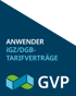 Text "ANWENDER iGZ/DGB-TARIFVERTRÄGE" und "GVP" mit GVP-Logo auf blauem Hintergrund.