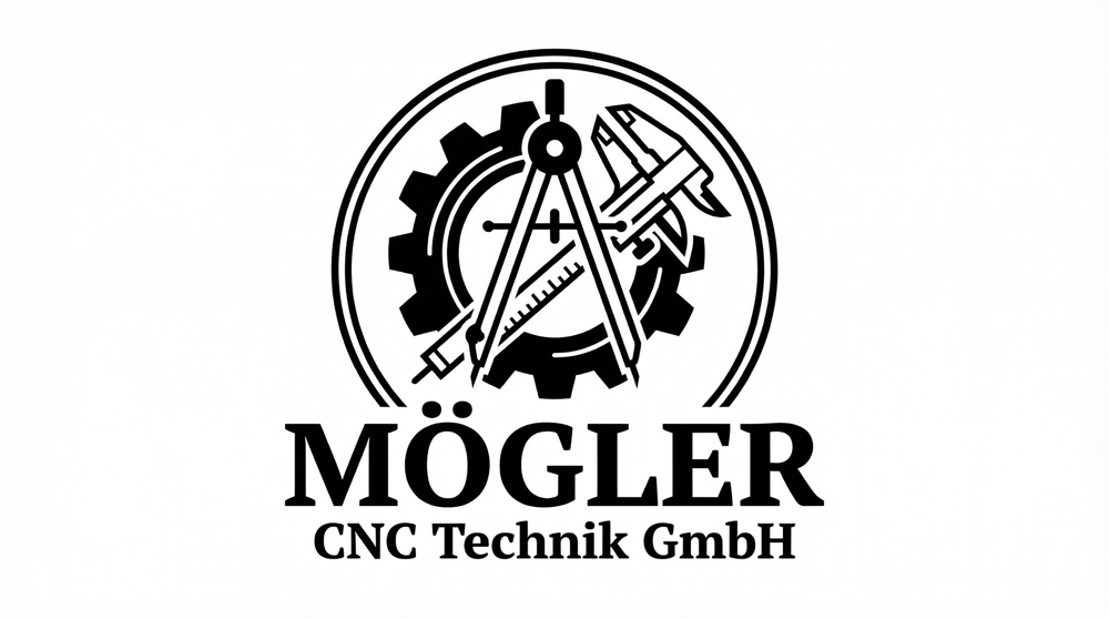 MÖGLER CNC Technik GmbH Logo: Zahnrad, Zirkel und Messschieber in einem Kreis, darunter Firmenname.