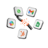 App-Icons von WhatsApp, Gmail, Google Sheets, HubSpot und Slack schweben um ein zerbrechendes schwarzes Kabel.