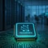 Mikrochip mit leuchtendem "NovaData"-Logo auf einer Platine in einem Serverraum.
